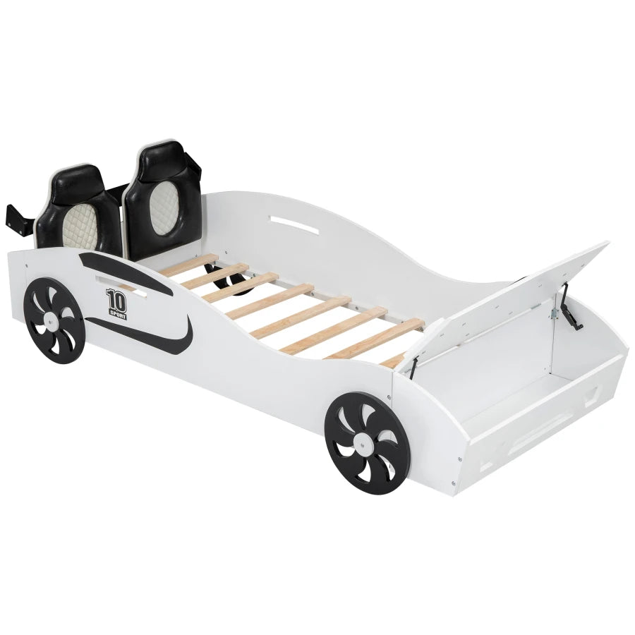 Race Car Design Twin Platform Bed with Backrest and Storage childrensterritory