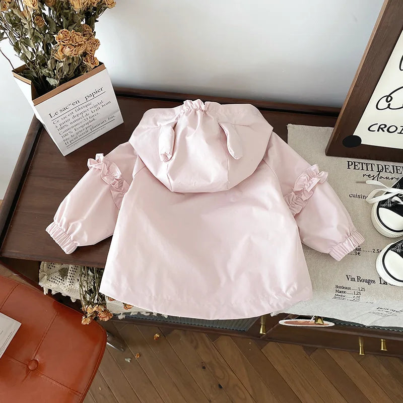 Cotton Long Sleeve Cute Cap Lace Zipper Design Outerwear For Girls childrensterritory