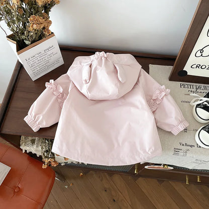 Cotton Long Sleeve Cute Cap Lace Zipper Design Outerwear For Girls childrensterritory