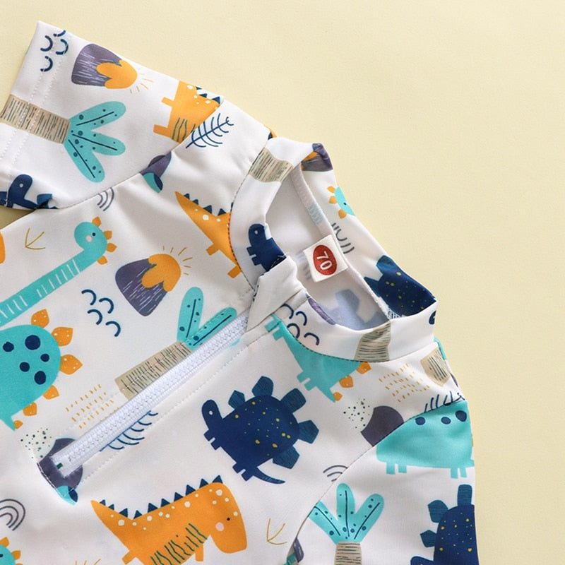 Cartoon Dinosaur Printed Baby/Kids Boys Zipper Swimsuit childrensterritory
