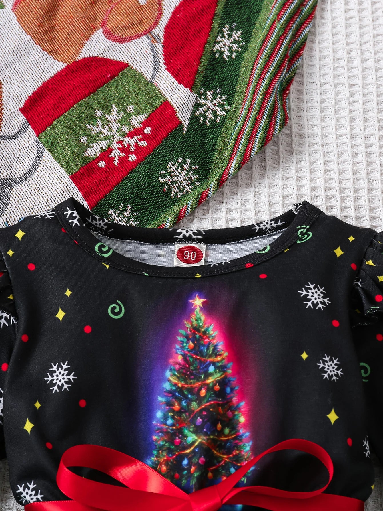 Girls Cartoon Design Long-Sleeved Christmas Outfit