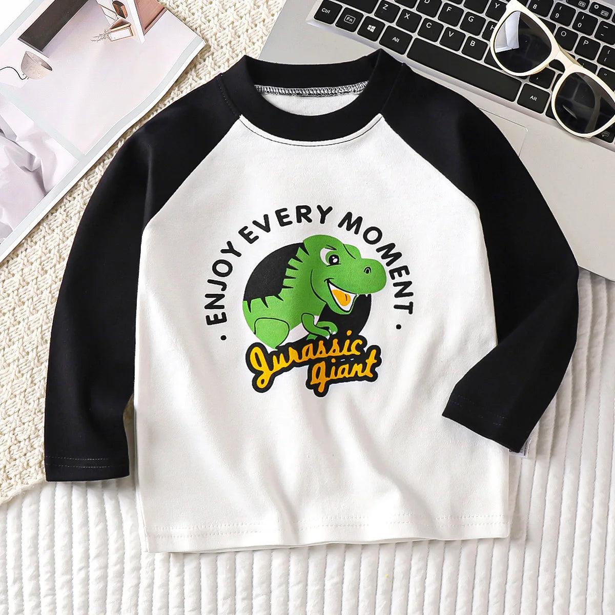 Cute Cartoon and Letter Print Kids Long Sleeve T-shirts childrensterritory