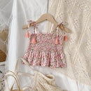 Floral Print Rustic Style Little Girl Sling Tops and Shorts Set childrensterritory
