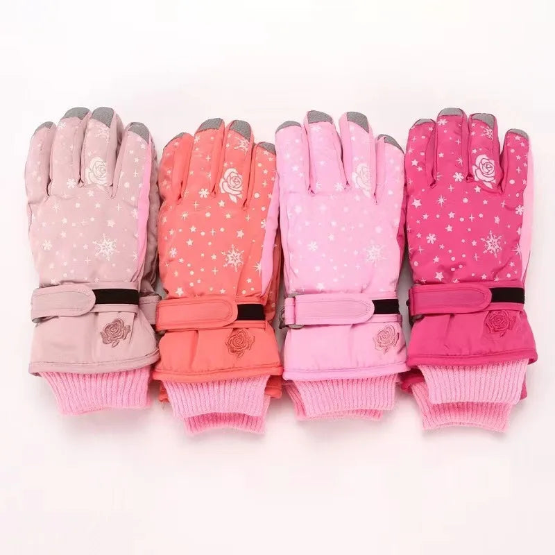 Kids Girls Thicken Warm Waterproof Skiing Gloves