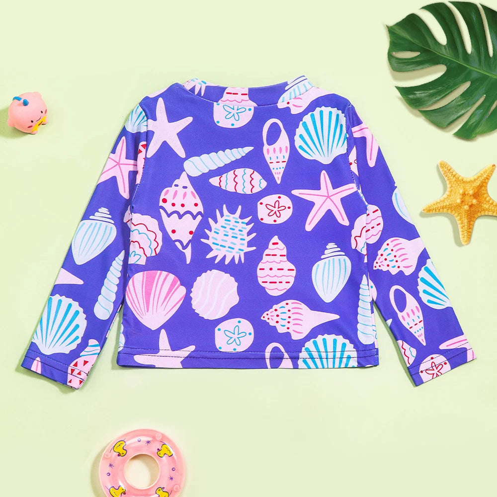 High-Quality Shell-Pattern Striped Swimsuit for Girls childrensterritory