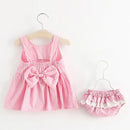 Baby Girls Cute Sleeveless 2 Pieces Stripe Pattren Dress Set childrensterritory