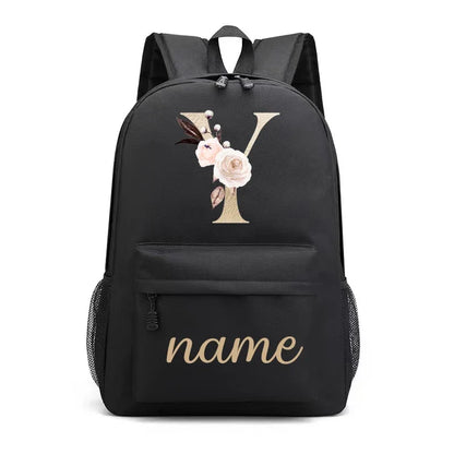 Canvas High School Backpack with Custom Letter Name