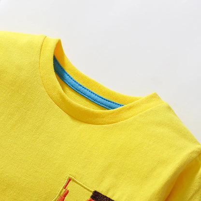 Little Girls Cartoon Tactor Embroidery Cotton T-shirts childrensterritory