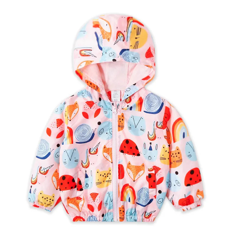 Kids Warm Cartoon Print Hooded Windproof Jackets childrensterritory