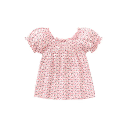 Little Girls Puff Sleeve, Printed Cotton Top childrensterritory