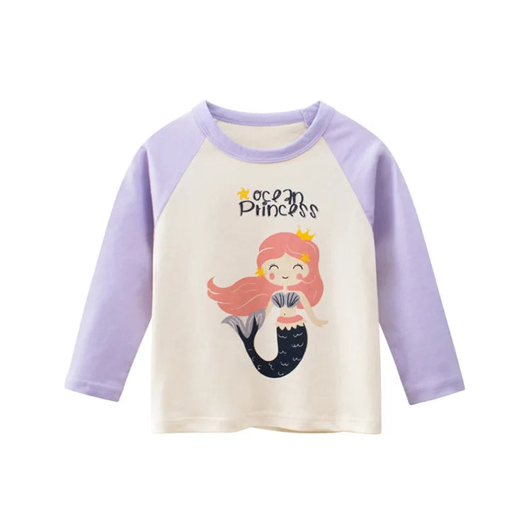 Girls' Cartoon Print Long Sleeves Stylish Tops