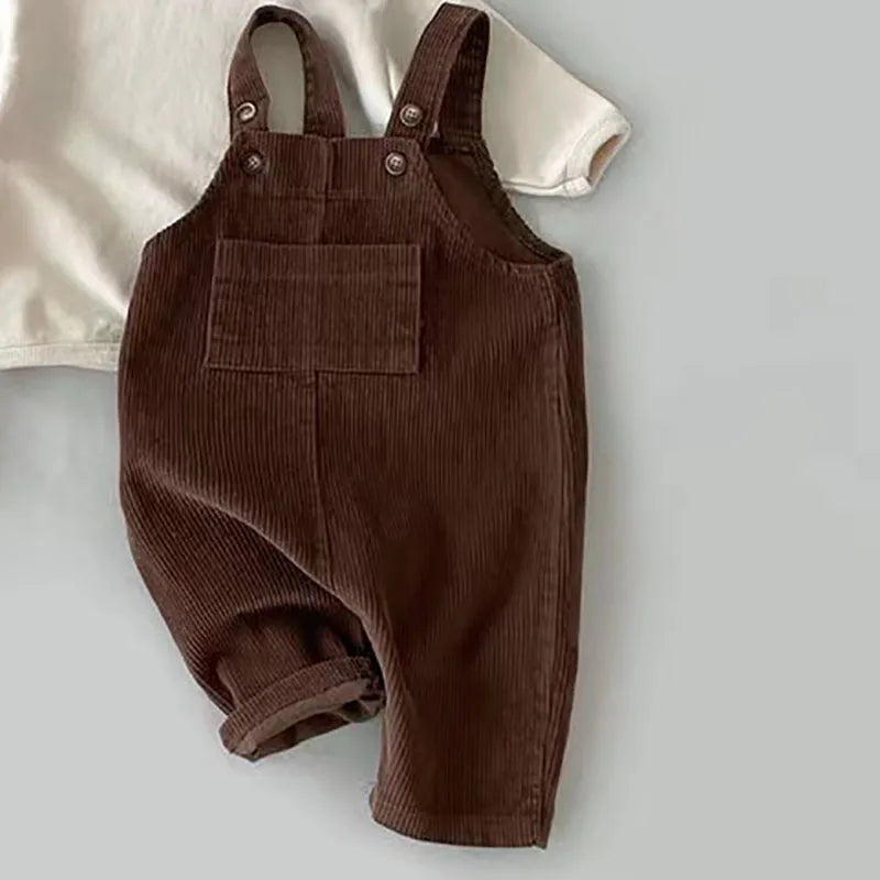 Solid Corduroy Suspender Rompers for Baby Boys and Girls childrensterritory