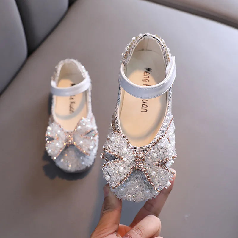 Little Girl Sequin Rhinestone Bow Flat Princess Sandals