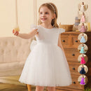 Kids Girls' Solid Color Fluffy Big Bow Design Party Dresses childrensterritory