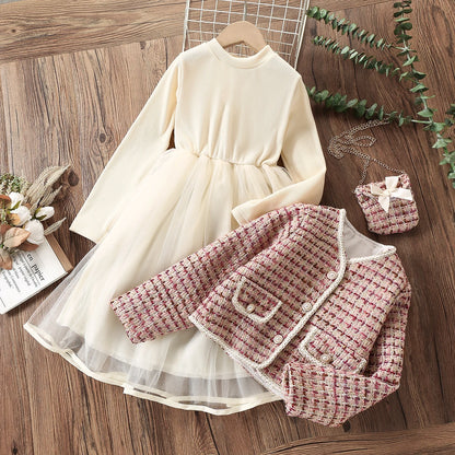 Girls 2pcs Preppy Outfits Coat &amp; Dress Set for Birthday Party childrensterritory