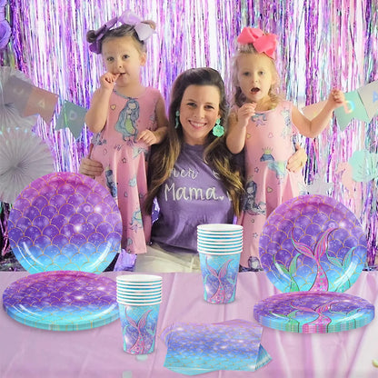 Mermaid-themed Kids Birthday Party Decorations and Tableware Set