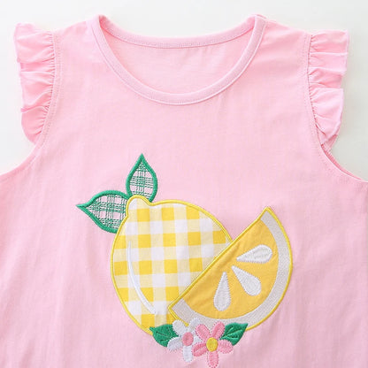 Sleeveless Lemon Print Casual Summer Clothing Set For Girls childrensterritory