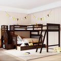 L-shaped Full Bunk Bed with Three Drawers and a Staircase childrensterritory