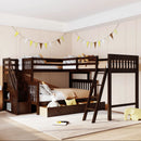 L-shaped Full Bunk Bed with Three Drawers and a Staircase childrensterritory