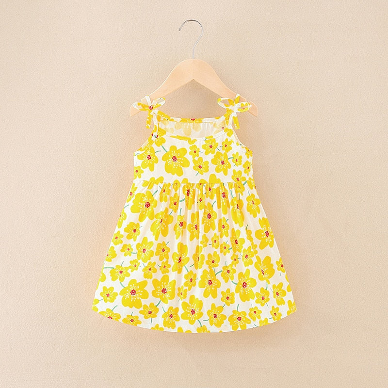 Floral Print Kids Girls Sleeveless Cotton Dresses childrensterritory
