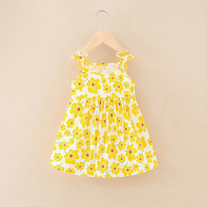 Floral Print Kids Girls Sleeveless Cotton Dresses childrensterritory