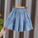 Girls Pearl Decorated Pleated Skirt Shorts for Summer childrensterritory