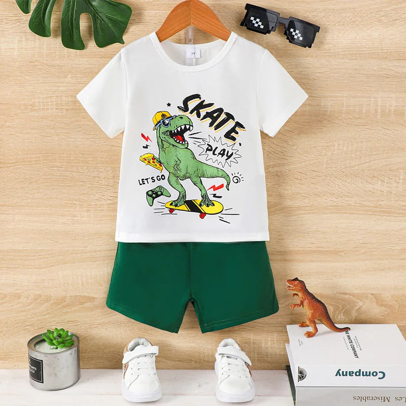 Kids Boys 2Pcs Dinosaur Print T-Shirt and Shorts Set for Summer