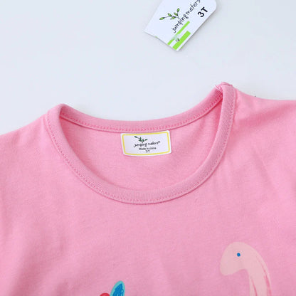 Dinosaurs Cartoon Print Summer T-Shirts For Girls