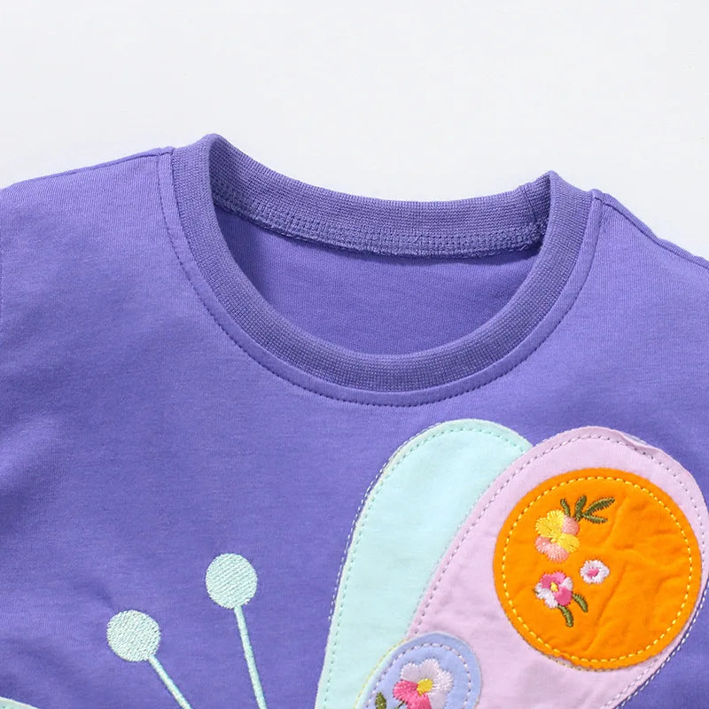 Cartoon Butterfly Design Kids Girls Summer Cotton Tops Tees childrensterritory