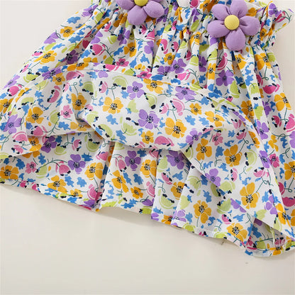 Baby Girls Fragmented Flower Strap Top+Chiffon Shorts Summer Outfit childrensterritory