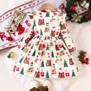 Girls’ Long-Sleeve Christmas Party Dress with Festive Design childrensterritory