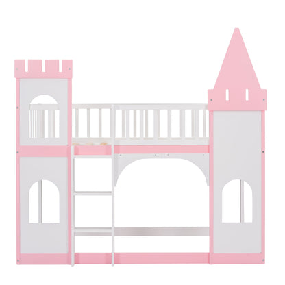 Twin Over Twin Castle Bunk Bed with Ladder childrensterritory