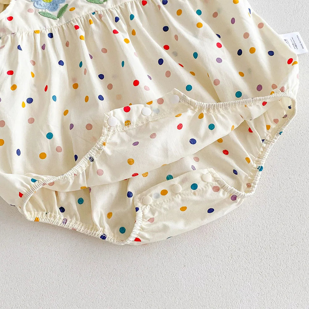 Baby Girl Colorful Dot Print Embroidered Summer Romper
