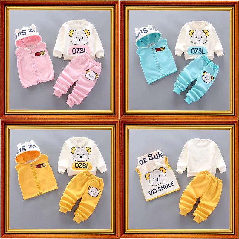 Baby Kids Cartoon Print Warm Clothing Set