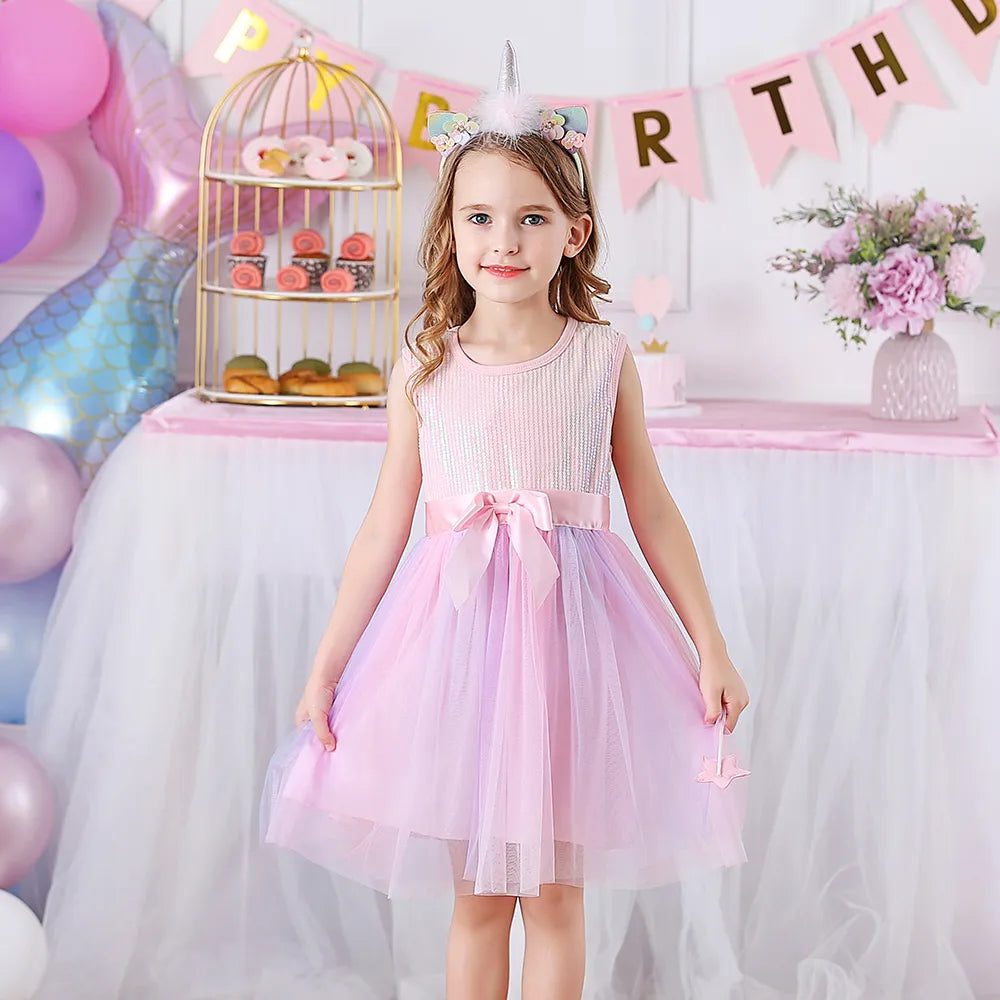 Kids Girls Sleeveless Sequin Princess Dresses for Summer childrensterritory