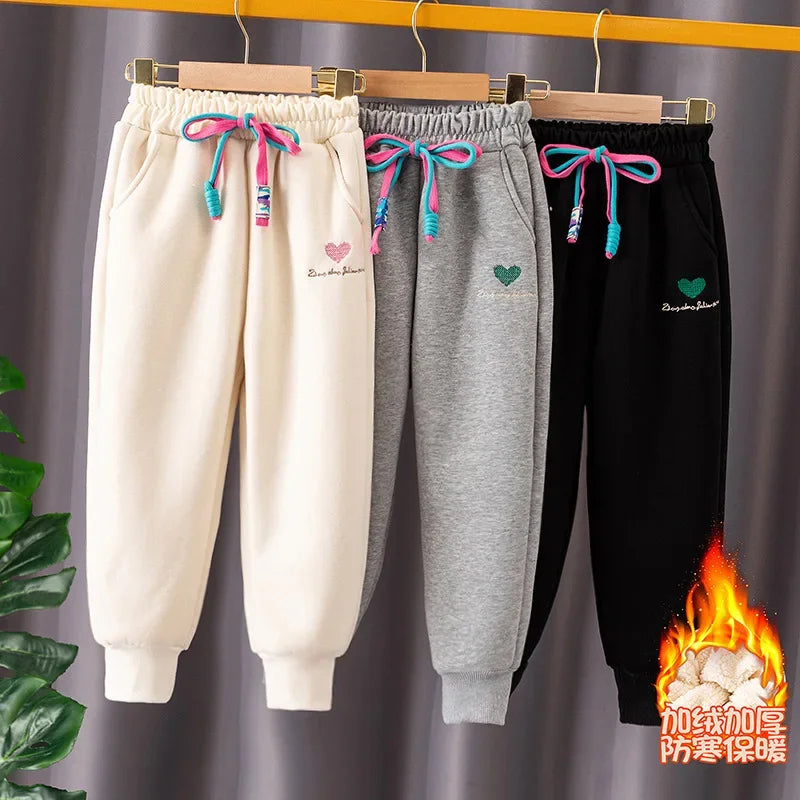Thick Warm Fleeced Love Print Kids Sweatpants childrensterritory