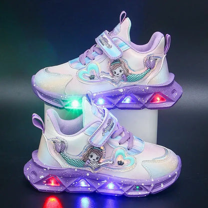 Kids Cartoon Mermaid Design Sports Shoes with Lights childrensterritory