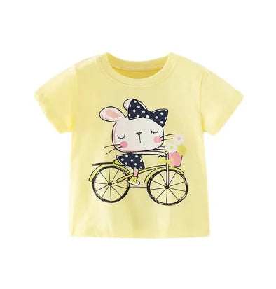 Half-Sleeves Cartoon Print Summer Casual Tops For Girls childrensterritory