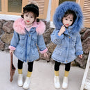 Large Fur Collar Hooded Little Girl's Denim Winter Jackets childrensterritory