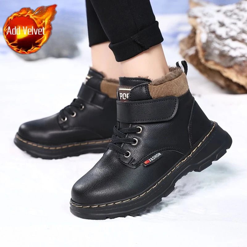 Kids Unisex High Top Fur And Laces Design Leather Shoes
