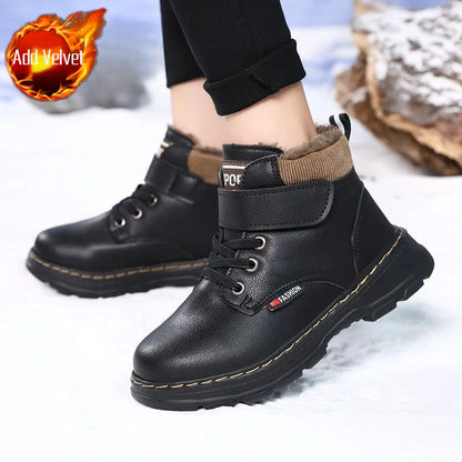 Kids Unisex High Top Fur And Laces Design Leather Shoes