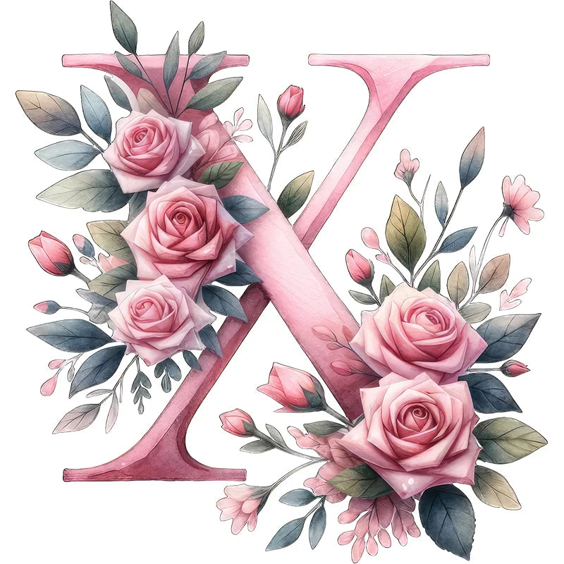Self-Adhesive Pink Flower Letter Art Wall Decals childrensterritory