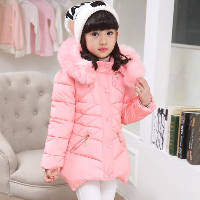 Kids Girls Mid-Length Hooded Windbreaker Coats childrensterritory