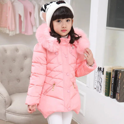 Kids Girls Mid-Length Hooded Windbreaker Coats childrensterritory