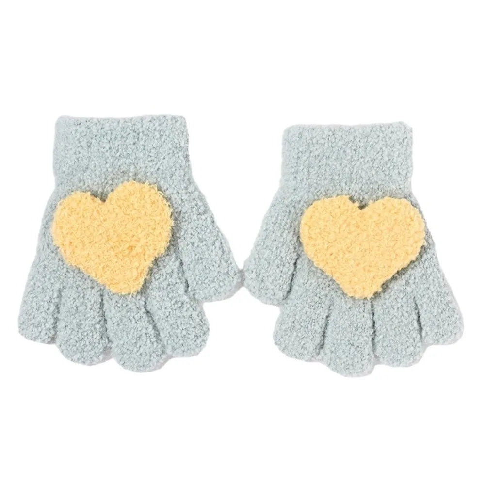 Kids Cartoon Design Furry Coral Fleece Short Gloves Mittens
