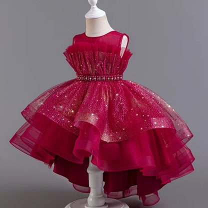 Flower Sequin Design Fluffy Princess Dresses For Girls childrensterritory