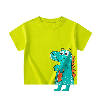 Green Cartoon Frog Print Summer T-Shirts for Kids