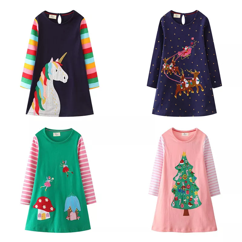 Kids Girls Long Sleeve Princess Embroidery Dresses for Winter childrensterritory