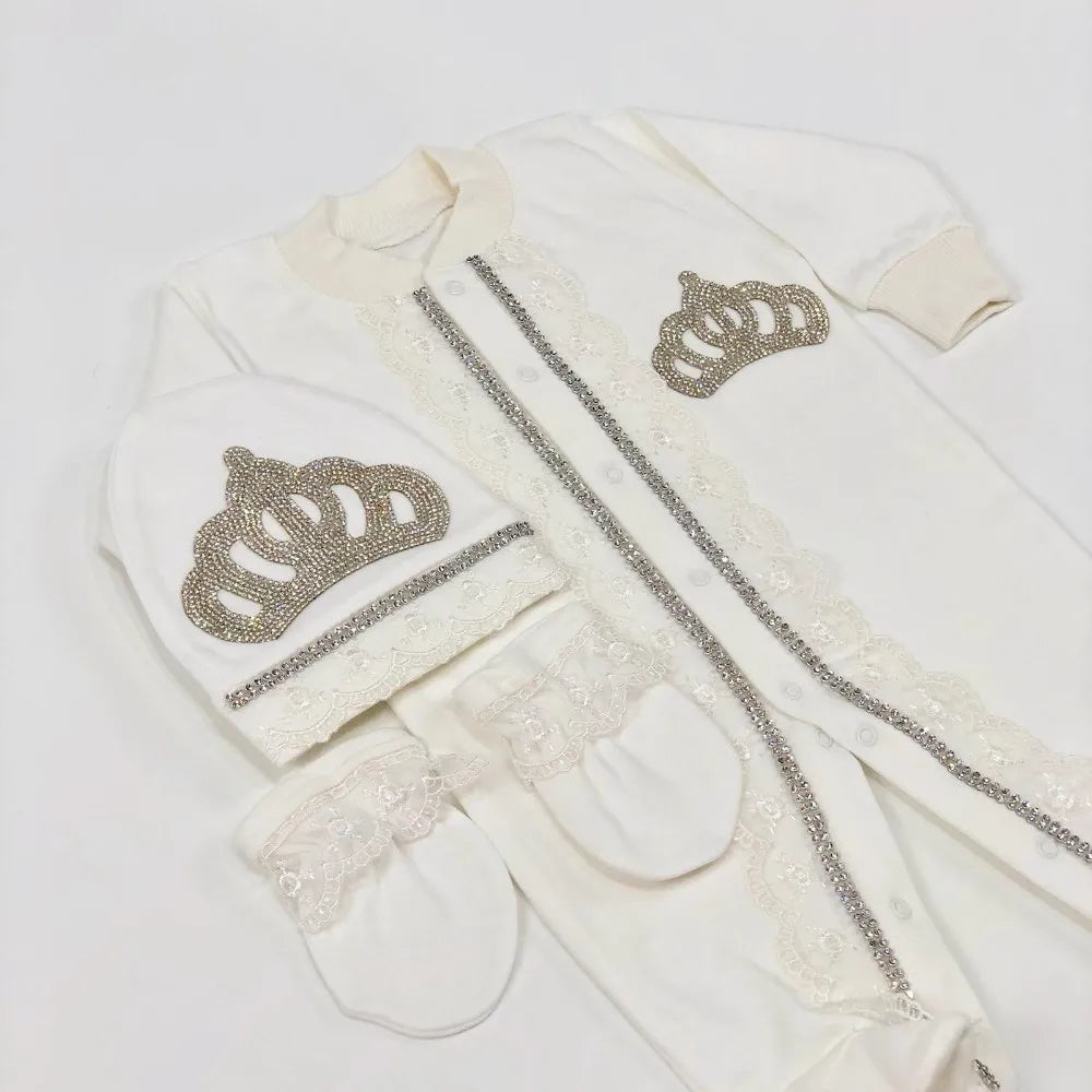 3pcs Pearly Crown Personalised Name Onesie for Newborn Babies childrensterritory
