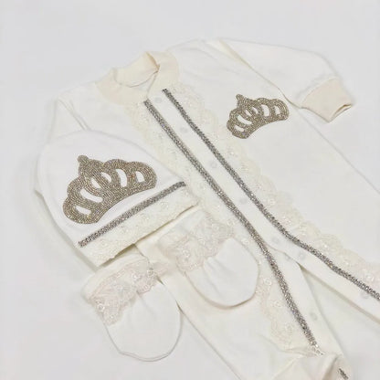 3pcs Pearly Crown Personalised Name Onesie for Newborn Babies childrensterritory